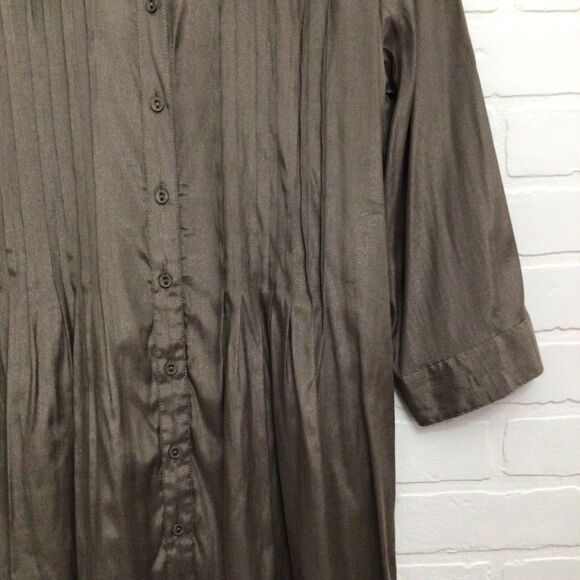 2/40$ CONTEMPORAINE pleated long blouse tunic maroon medium shinny 3/4 sleeves - Picture 6 of 16